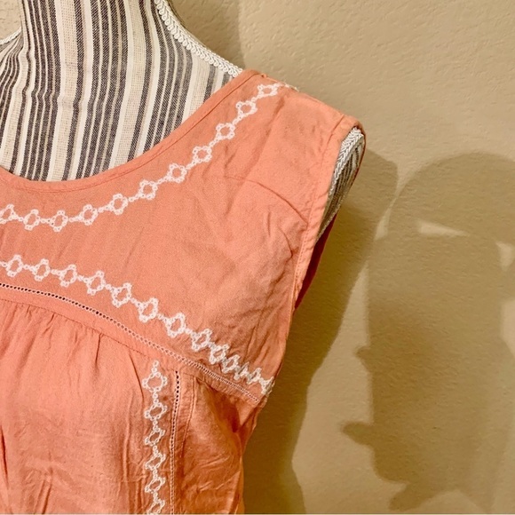 Boho Top Medium Bob Timberlake Peach Coral White Embroidered Trim Eyelet Details - Picture 7 of 13